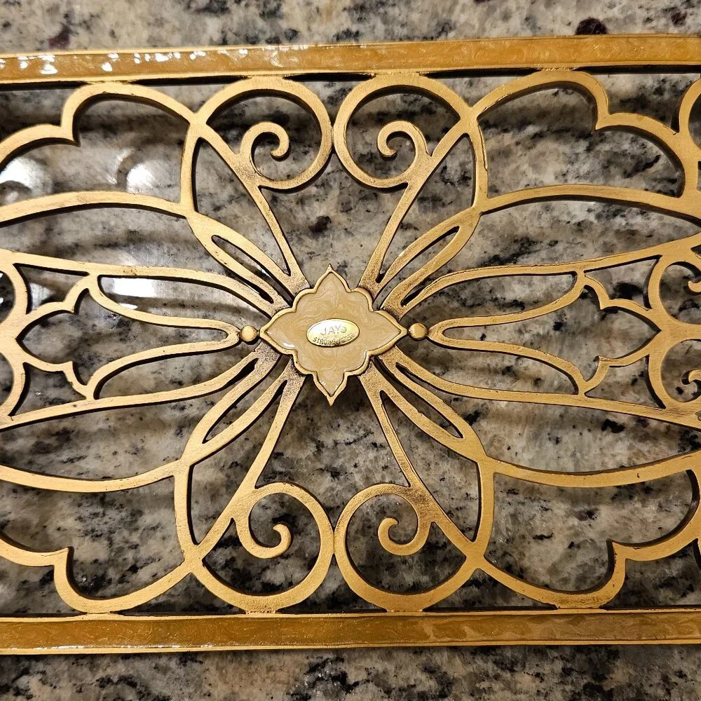 RARE JAY STRONGWATER ARABESQUE SCROLL GUEST TOWEL TISSUE HOLDER BATH VANITY TRAY